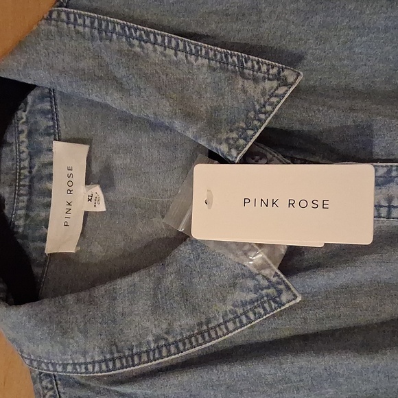 Pink Rose Light Blue Jean Shirt - Picture 2 of 4